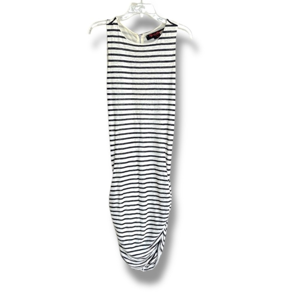 Alice + Olivia Air Black/White Striped Ruched Linen Knit Tank Dress XS - Picture 5 of 12